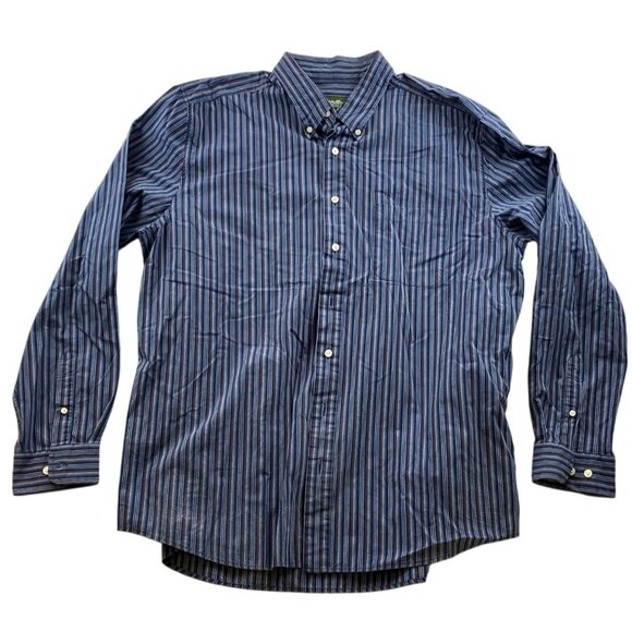 Eddie Bauer Mens Shirt Large Striped Button Down Long Sleeve Casual Classic Blue - Picture 1 of 12